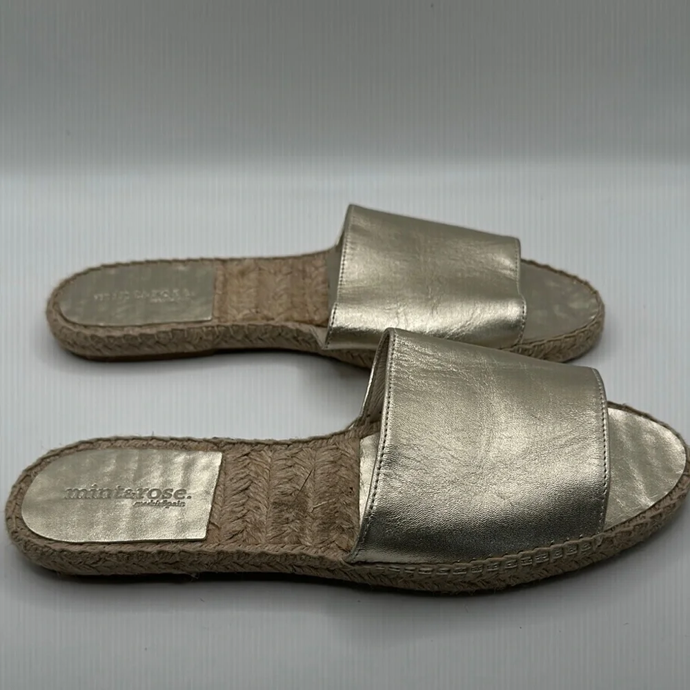 Mint & Rose Sz 11 Metallic Gold Slide Sandals Made‎ in Spain